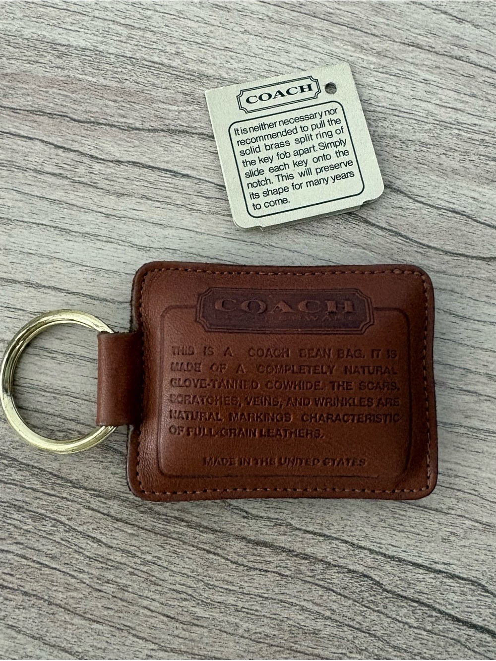 COACH NWT 7214   Bean bag story patch FOB charm tan Leather  Keychain
